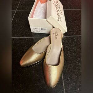42 GOLD Leather Alista Low Heel Mules Metallic Gold 8.5